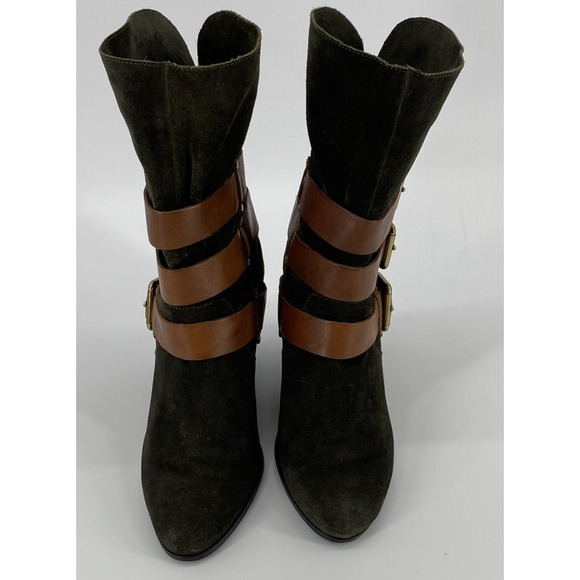Rebecca Minkoff Dark Olive Green Suede w Buckle Bliss Boots Size 7.5M - Picture 3 of 11